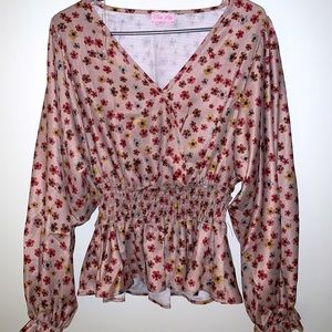 PINK LILY Cinched Waist Blouse